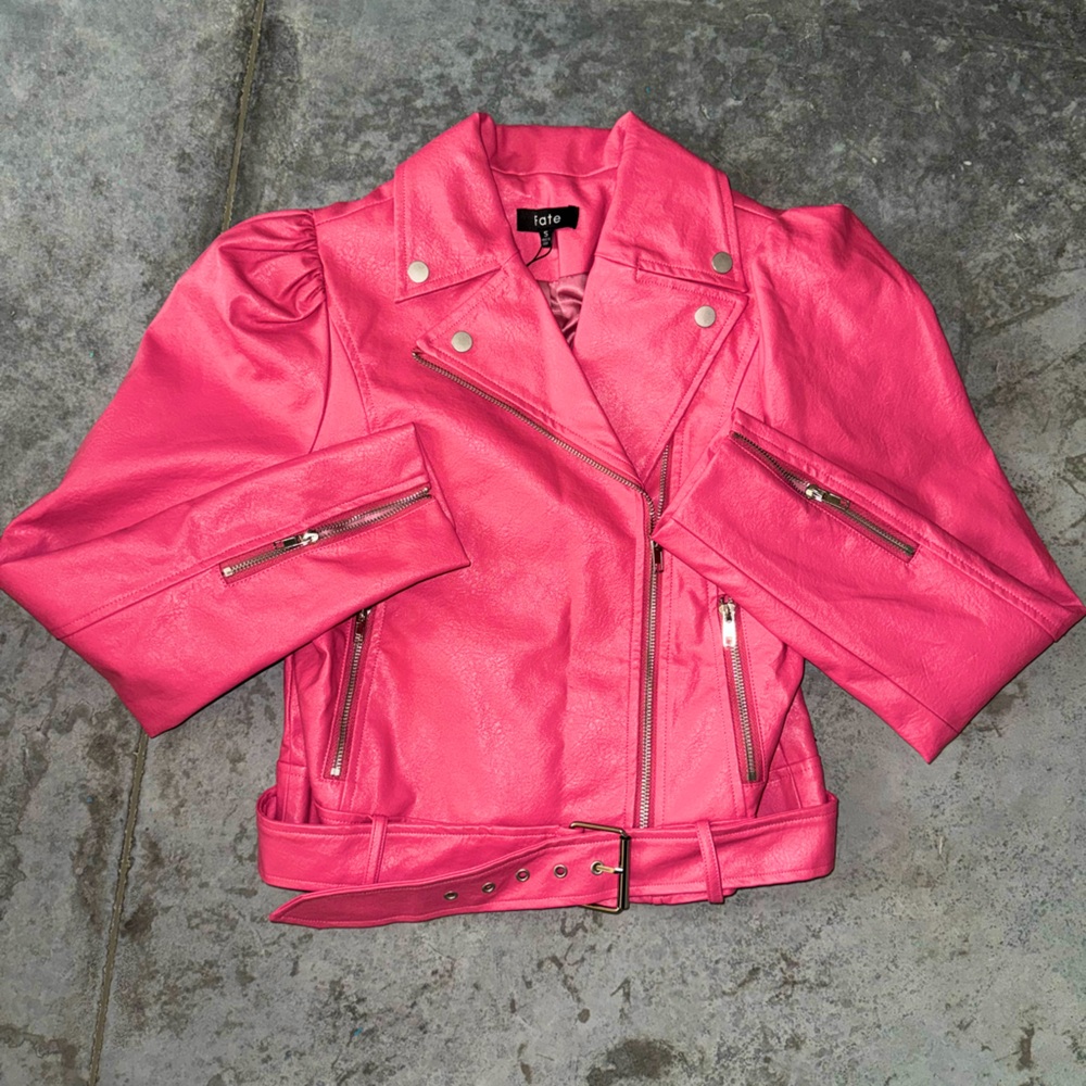 Pink Leather Biker Jacket